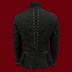 Tripp NYC black brocade corset back zip jacket